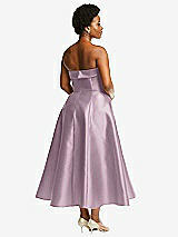 Alt View 2 Thumbnail - Suede Rose Cuffed Strapless Satin Twill Midi Dress with Full Skirt and Pockets