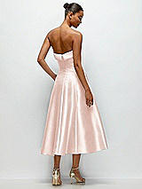 Side View Thumbnail - Blush Cuffed Strapless Satin Twill Midi Dress with Full Skirt and Pockets