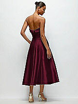 Side View Thumbnail - Cabernet Cuffed Strapless Satin Twill Midi Dress with Full Skirt and Pockets