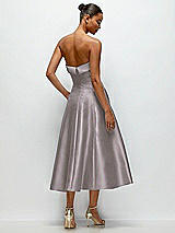 Side View Thumbnail - Cashmere Gray Cuffed Strapless Satin Twill Midi Dress with Full Skirt and Pockets