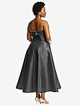 Alt View 2 Thumbnail - Gunmetal Cuffed Strapless Satin Twill Midi Dress with Full Skirt and Pockets