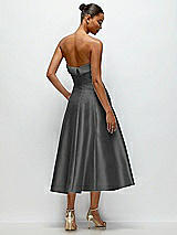 Side View Thumbnail - Gunmetal Cuffed Strapless Satin Twill Midi Dress with Full Skirt and Pockets