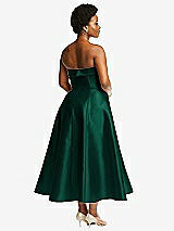 Alt View 2 Thumbnail - Hunter Green Cuffed Strapless Satin Twill Midi Dress with Full Skirt and Pockets