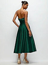 Side View Thumbnail - Hunter Green Cuffed Strapless Satin Twill Midi Dress with Full Skirt and Pockets