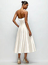 Side View Thumbnail - Ivory Cuffed Strapless Satin Twill Midi Dress with Full Skirt and Pockets