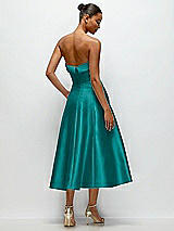 Side View Thumbnail - Jade Cuffed Strapless Satin Twill Midi Dress with Full Skirt and Pockets