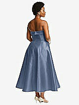 Alt View 2 Thumbnail - Larkspur Blue Cuffed Strapless Satin Twill Midi Dress with Full Skirt and Pockets