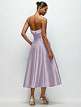 Side View Thumbnail - Lilac Haze Cuffed Strapless Satin Twill Midi Dress with Full Skirt and Pockets