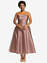 Alt View 4 Thumbnail - Neu Nude Cuffed Strapless Satin Twill Midi Dress with Full Skirt and Pockets