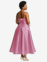 Alt View 2 Thumbnail - Powder Pink Cuffed Strapless Satin Twill Midi Dress with Full Skirt and Pockets