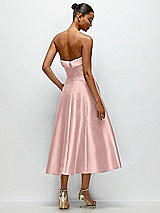 Side View Thumbnail - Rose - PANTONE Rose Quartz Cuffed Strapless Satin Twill Midi Dress with Full Skirt and Pockets