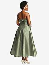 Alt View 2 Thumbnail - Sage Cuffed Strapless Satin Twill Midi Dress with Full Skirt and Pockets