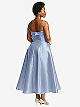 Alt View 2 Thumbnail - Sky Blue Cuffed Strapless Satin Twill Midi Dress with Full Skirt and Pockets