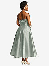 Alt View 2 Thumbnail - Willow Green Cuffed Strapless Satin Twill Midi Dress with Full Skirt and Pockets