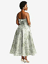 Rear View Thumbnail - Sage Cottage Rose Cuffed Strapless Floral Satin Twill Midi Dress with Full Skirt and Pockets