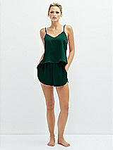 Front View Thumbnail - Hunter Green Whisper Satin Lounge Shorts with Pockets