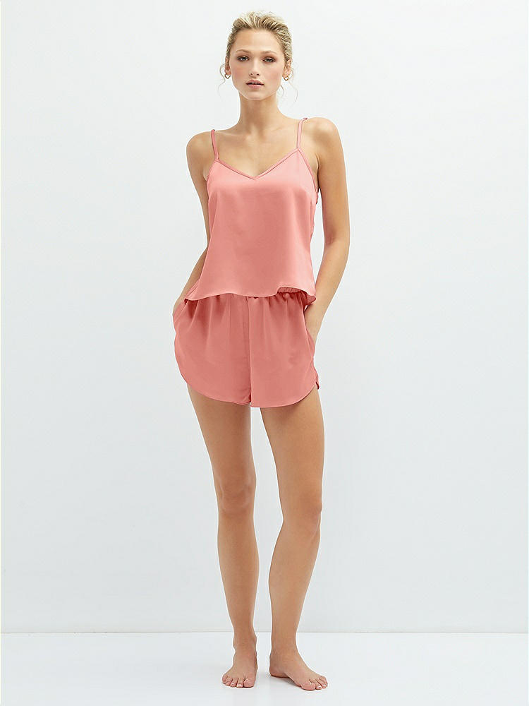 Front View - Rose - PANTONE Rose Quartz Whisper Satin Lounge Shorts with Pockets