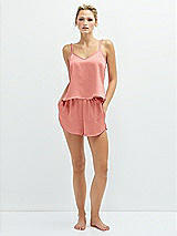 Front View Thumbnail - Rose - PANTONE Rose Quartz Whisper Satin Lounge Shorts with Pockets