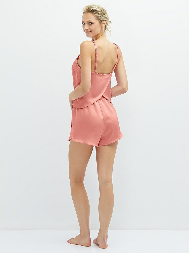 Back View - Rose - PANTONE Rose Quartz Whisper Satin Lounge Shorts with Pockets