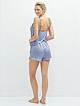 Rear View Thumbnail - Sky Blue Whisper Satin Lounge Shorts with Pockets