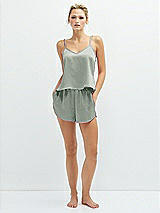 Front View Thumbnail - Willow Green Whisper Satin Lounge Shorts with Pockets