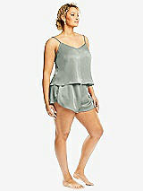 Side View Thumbnail - Willow Green Whisper Satin Lounge Shorts with Pockets