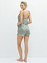 Rear View Thumbnail - Willow Green Whisper Satin Lounge Shorts with Pockets