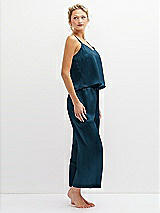 Side View Thumbnail - Atlantic Blue Whisper Satin Wide-Leg Lounge Pants with Pockets