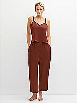 Front View Thumbnail - Auburn Moon Whisper Satin Wide-Leg Lounge Pants with Pockets