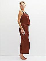 Side View Thumbnail - Auburn Moon Whisper Satin Wide-Leg Lounge Pants with Pockets