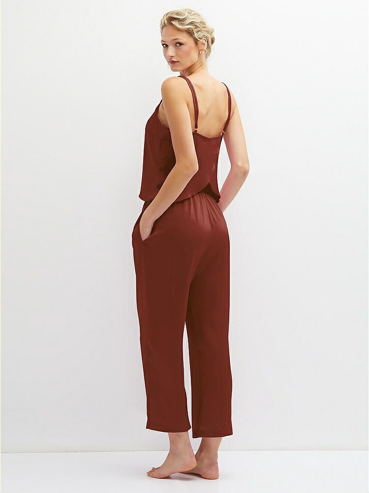 Back View - Auburn Moon Whisper Satin Wide-Leg Lounge Pants with Pockets