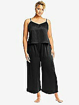 Alt View 1 Thumbnail - Black Whisper Satin Wide-Leg Lounge Pants with Pockets