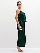 Side View Thumbnail - Hunter Green Whisper Satin Wide-Leg Lounge Pants with Pockets