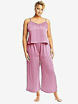 Alt View 1 Thumbnail - Powder Pink Whisper Satin Wide-Leg Lounge Pants with Pockets