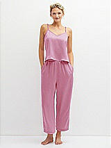 Front View Thumbnail - Powder Pink Whisper Satin Wide-Leg Lounge Pants with Pockets