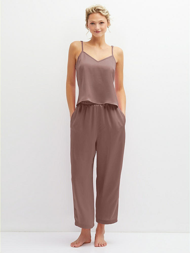 Front View - Sienna Whisper Satin Wide-Leg Lounge Pants with Pockets