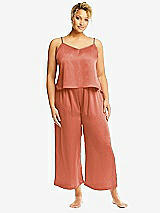 Alt View 1 Thumbnail - Terracotta Copper Whisper Satin Wide-Leg Lounge Pants with Pockets