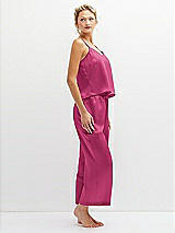 Side View Thumbnail - Tea Rose Whisper Satin Wide-Leg Lounge Pants with Pockets