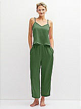 Front View Thumbnail - Vineyard Green Whisper Satin Wide-Leg Lounge Pants with Pockets