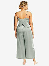 Alt View 3 Thumbnail - Willow Green Whisper Satin Wide-Leg Lounge Pants with Pockets