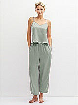 Front View Thumbnail - Willow Green Whisper Satin Wide-Leg Lounge Pants with Pockets