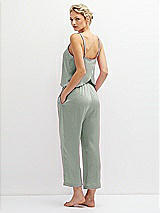 Rear View Thumbnail - Willow Green Whisper Satin Wide-Leg Lounge Pants with Pockets