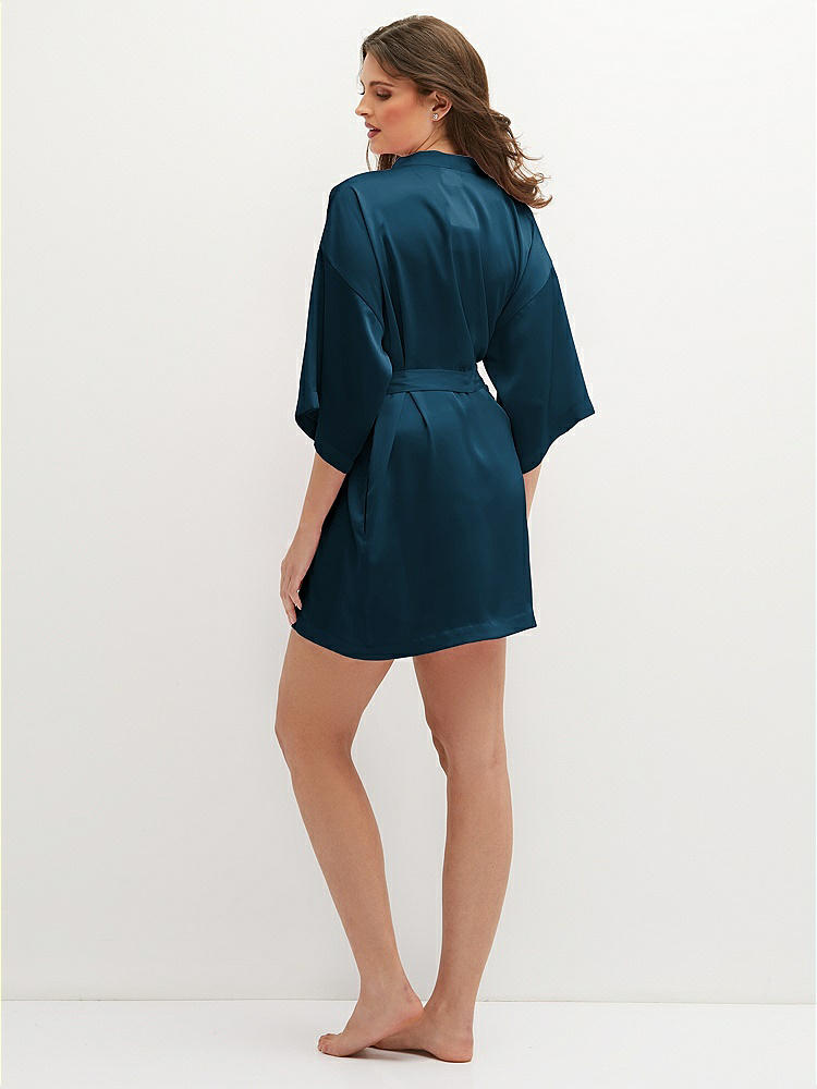 Back View - Atlantic Blue Short Whisper Satin Robe