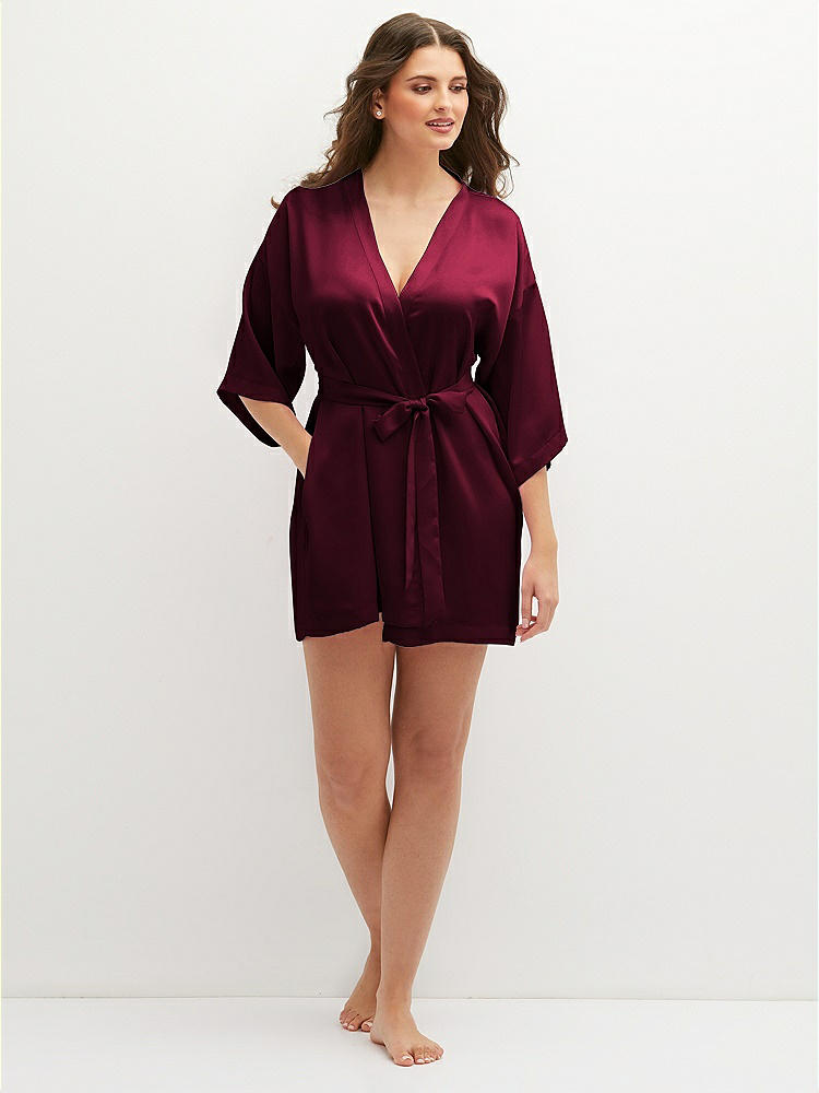 Front View - Cabernet Short Whisper Satin Robe