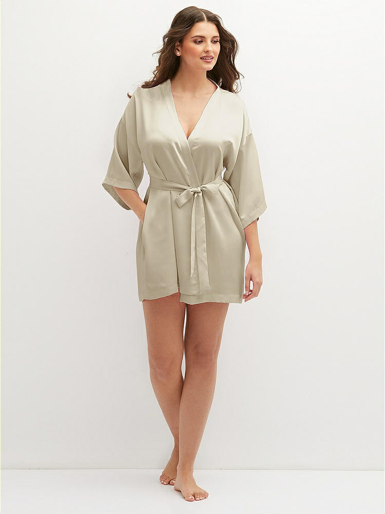 Front View - Champagne Short Whisper Satin Robe