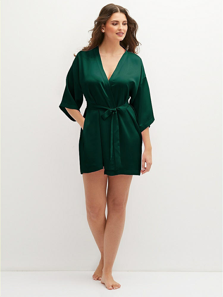 Front View - Hunter Green Short Whisper Satin Robe