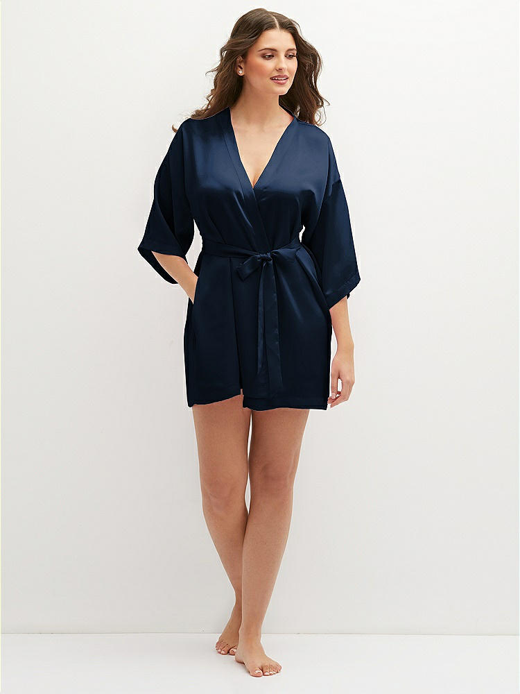 Front View - Midnight Navy Short Whisper Satin Robe