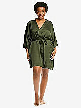 Alt View 1 Thumbnail - Olive Green Short Whisper Satin Robe