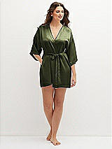 Front View Thumbnail - Olive Green Short Whisper Satin Robe