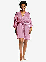 Alt View 1 Thumbnail - Powder Pink Short Whisper Satin Robe